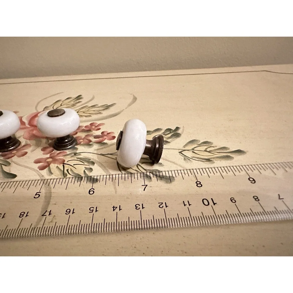 Set of 5 Vintage‎ White Porcelain & Brass Knobs/Pulls~Attic Find~Mushroom Shaped